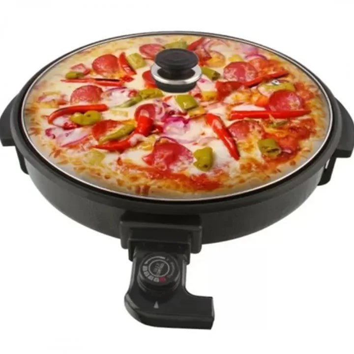 Electric Pizza Cooker with Glass Cover – 42cm Non-Stick Surface