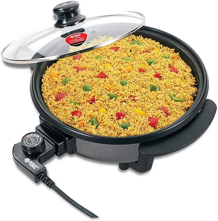 Electric Pizza Cooker with Glass Cover – 42cm Non-Stick Surface
